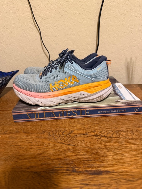 Hoka Shoes - Hoka Light Blue Running Shoe with Yellow & Pink Accents